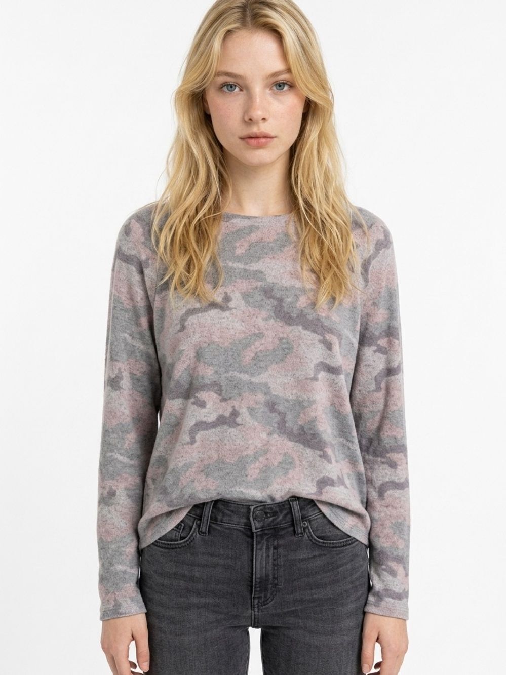 AMERICAN EAGLE | Soft & Sexy Plush Camo Top Long Sleeve Gray Pink Women’s Medium